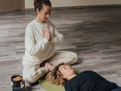 Deep breathing technique in yoga pose